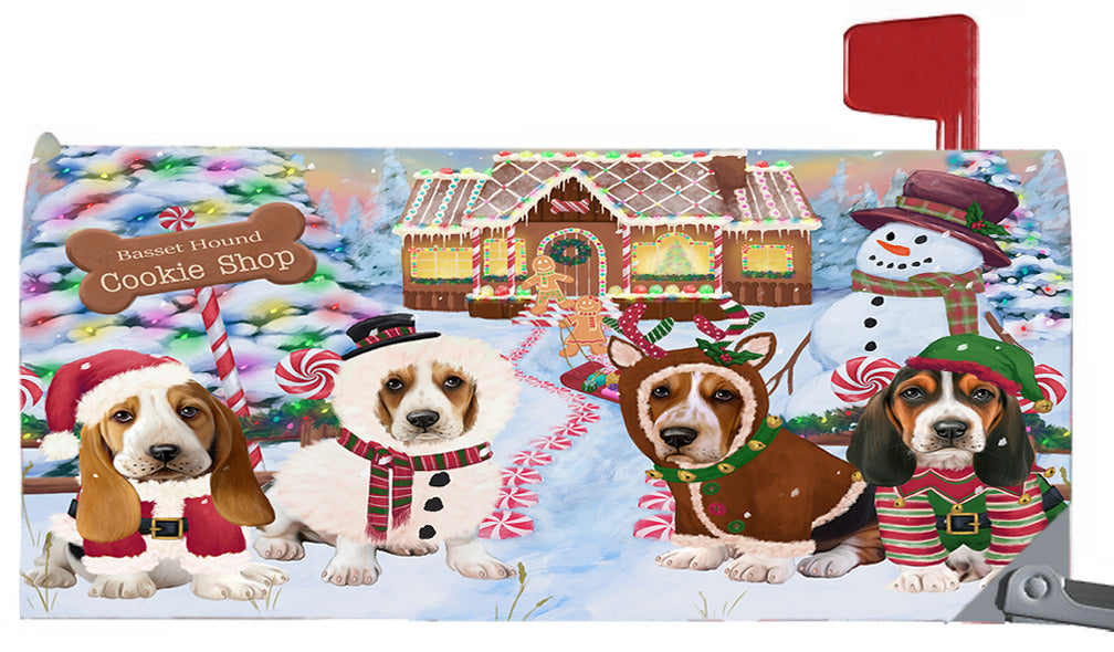 Christmas Holiday Gingerbread Cookie Shop Basset Hound Dogs 6.5 x 19 Inches Magnetic Mailbox Cover Post Box Cover Wraps Garden Yard Décor MBC48962