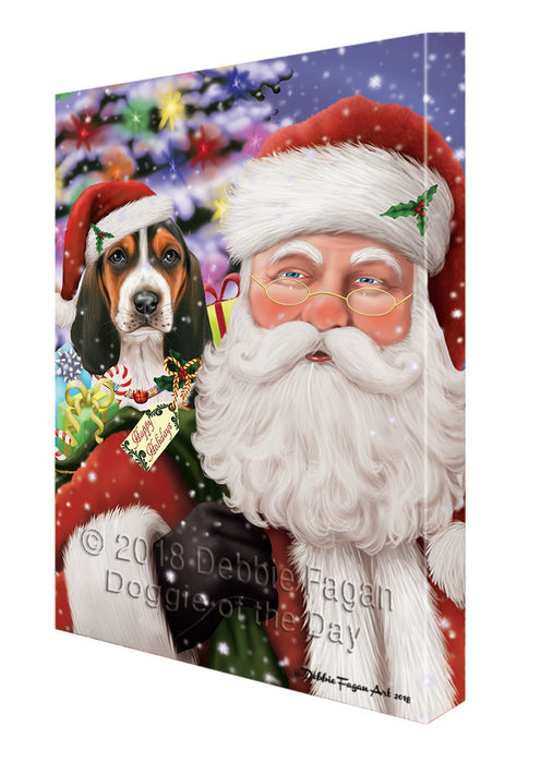 Santa Carrying Basset Hound Dog and Christmas Presents Canvas Print Wall Art Décor CVS103490