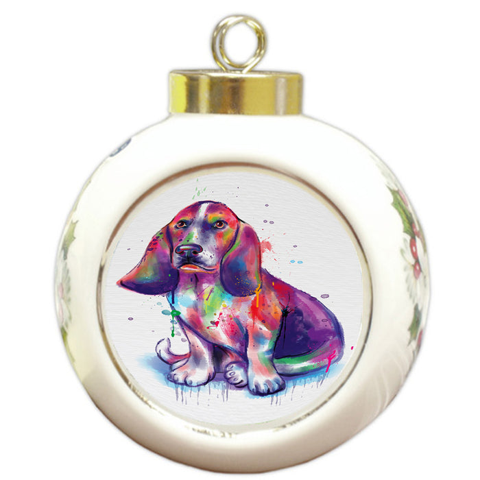Watercolor Basset Hound Dog Round Ball Christmas Ornament RBPOR58198