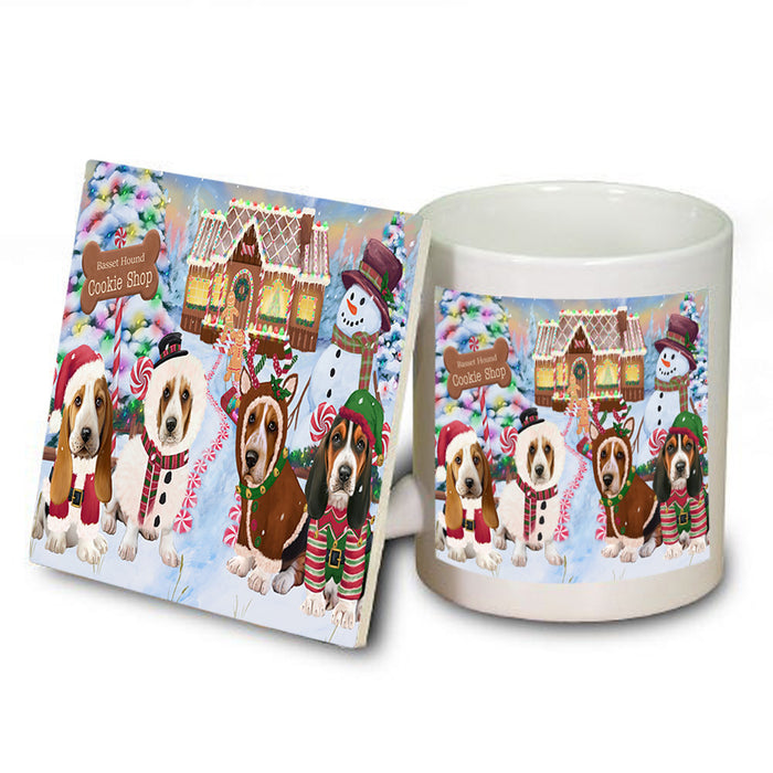 Holiday Gingerbread Cookie Shop Basset Hounds Dog Mug and Coaster Set MUC56093