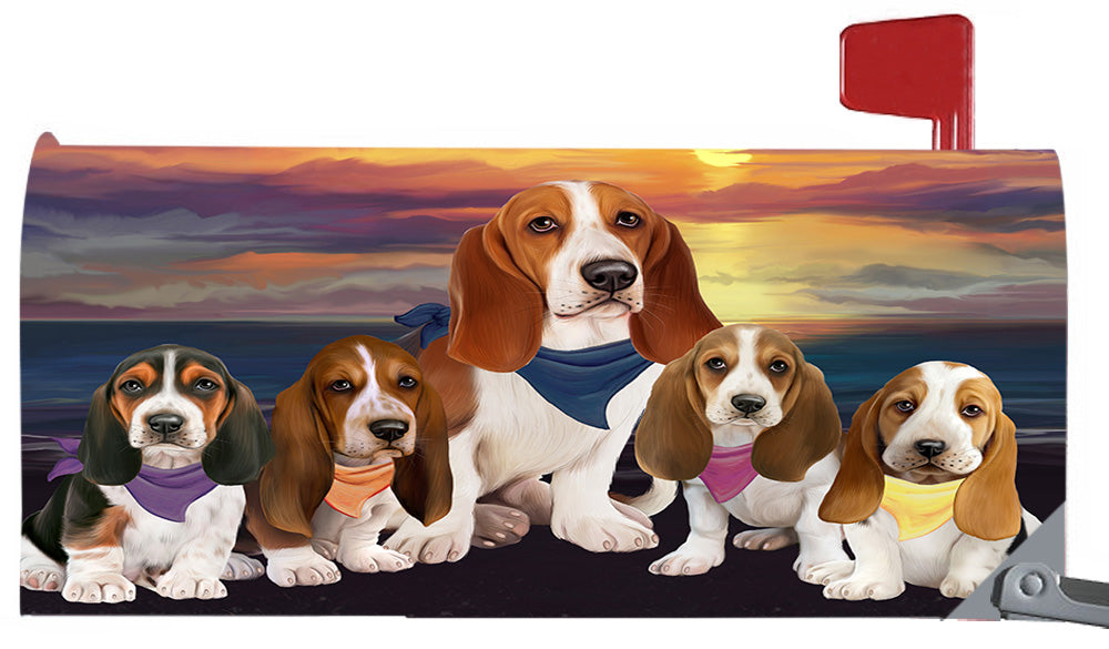 Family Sunset Portrait Basset Hound Dogs Magnetic Mailbox Cover MBC48444