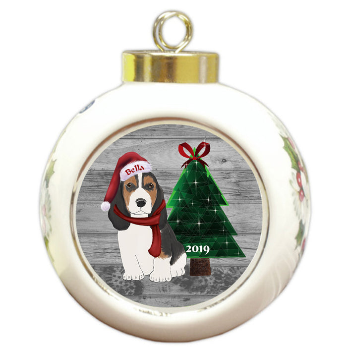 Custom Personalized Basset Hound Dog Glassy Classy Christmas Round Ball Ornament