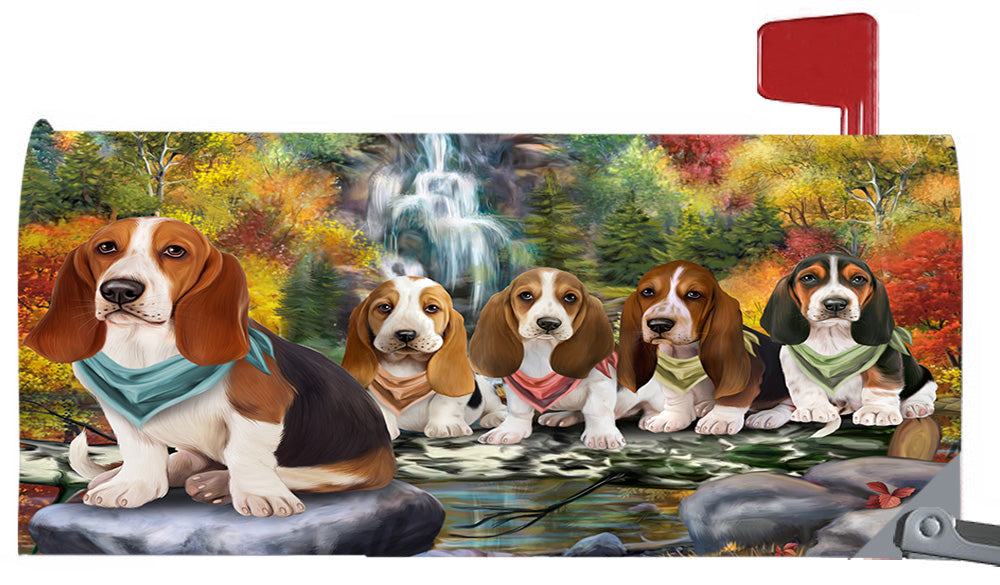 Scenic Waterfall Basset Hound Dogs Magnetic Mailbox Cover MBC48703