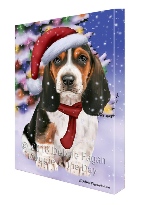 Winterland Wonderland Basset Hound Dog In Christmas Holiday Scenic Background  Canvas Print Wall Art Décor CVS98108
