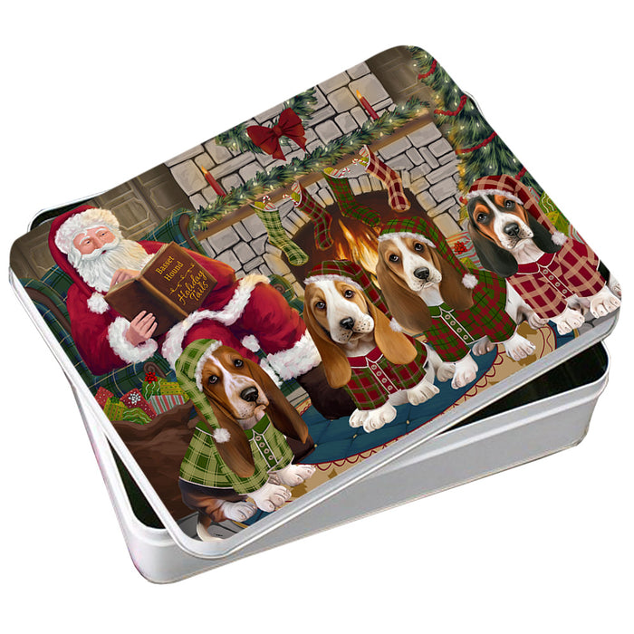 Christmas Cozy Holiday Tails Basset Hounds Dog Photo Storage Tin PITN55038