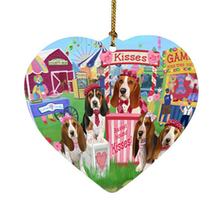 Carnival Kissing Booth Basset Hounds Dog Heart Christmas Ornament HPOR56135