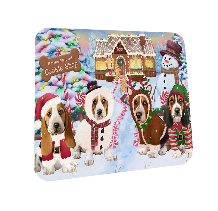 Holiday Gingerbread Cookie Shop Basset Hounds Dog Coasters Set of 4 CST56059