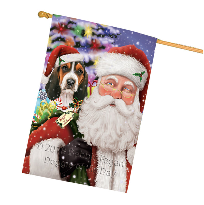 Santa Carrying Basset Hound Dog and Christmas Presents House Flag FLG54158