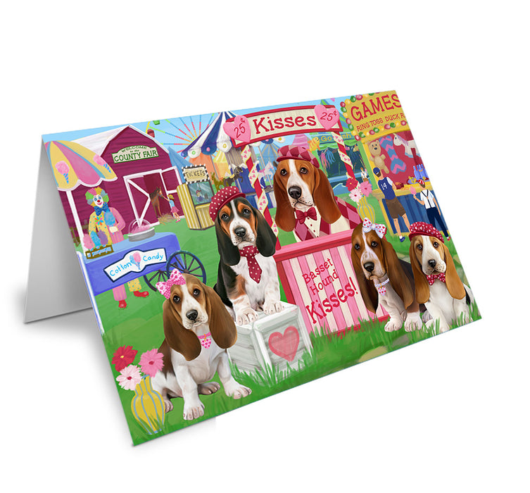 Carnival Kissing Booth Basset Hounds Dog Handmade Artwork Assorted Pets Greeting Cards and Note Cards with Envelopes for All Occasions and Holiday Seasons GCD71852