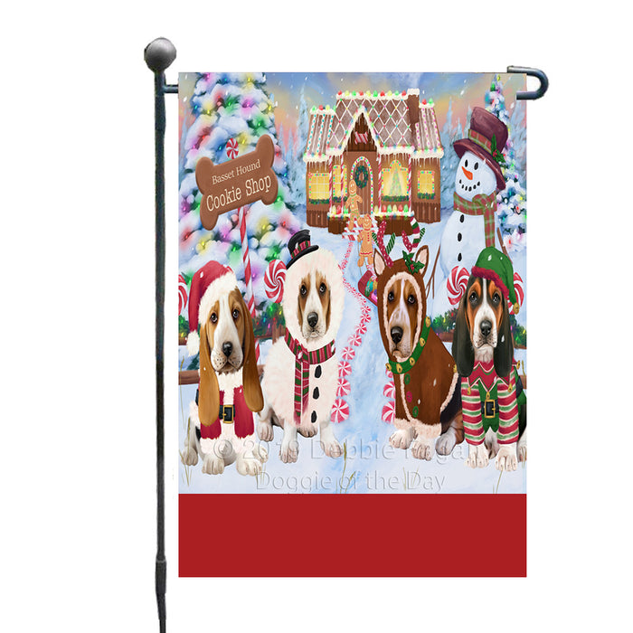Personalized Holiday Gingerbread Cookie Shop Basset Hound Dogs Custom Garden Flags GFLG-DOTD-A59175