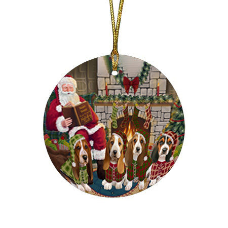 Christmas Cozy Holiday Tails Basset Hounds Dog Round Flat Christmas Ornament RFPOR55451