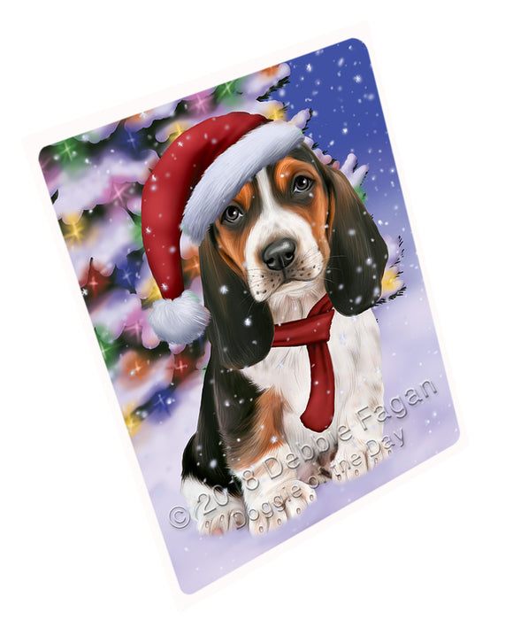 Winterland Wonderland Basset Hound Dog In Christmas Holiday Scenic Background  Blanket BLNKT97599