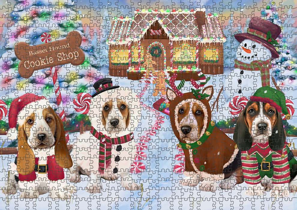 Holiday Gingerbread Cookie Shop Basset Hounds Dog Puzzle with Photo Tin PUZL92608