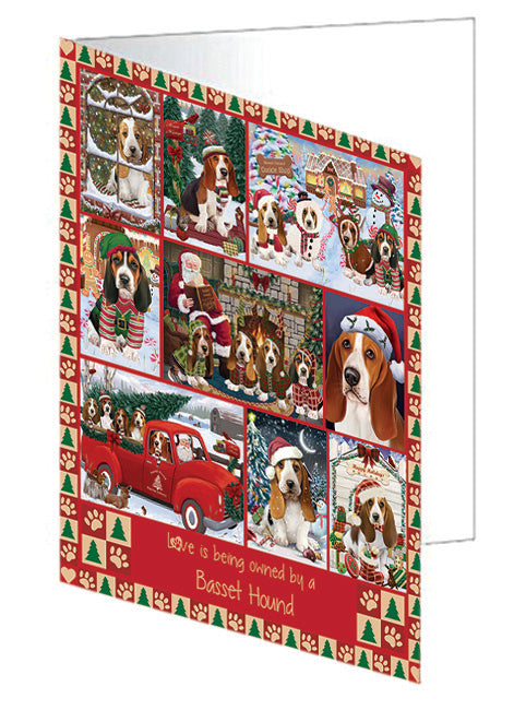Love is Being Owned Christmas Basset Hound Dogs Handmade Artwork Assorted Pets Greeting Cards and Note Cards with Envelopes for All Occasions and Holiday Seasons GCD78812
