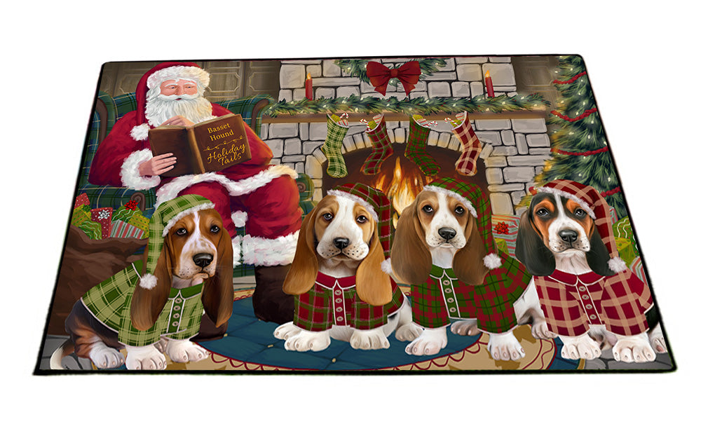 Christmas Cozy Holiday Tails Basset Hounds Dog Floormat FLMS52572