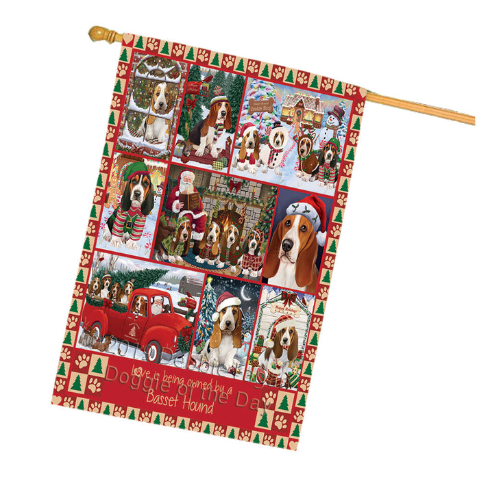 Love is Being Owned Christmas Basset Hound Dogs House Flag FLG66034