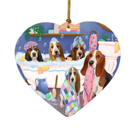 Rub A Dub Dogs In A Tub Basset Hounds Dog Heart Christmas Ornament HPOR57115