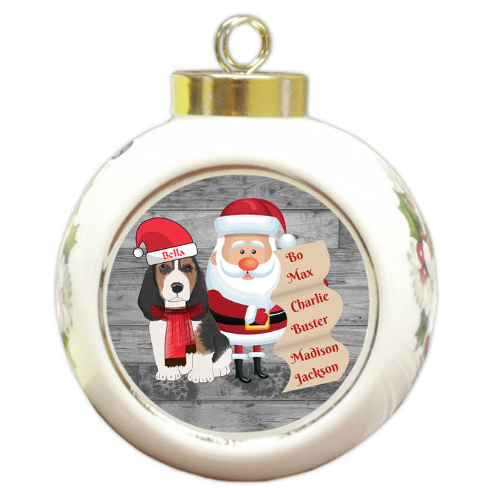 Custom Personalized Santa with Basset Hound Dog Christmas Round Ball Ornament