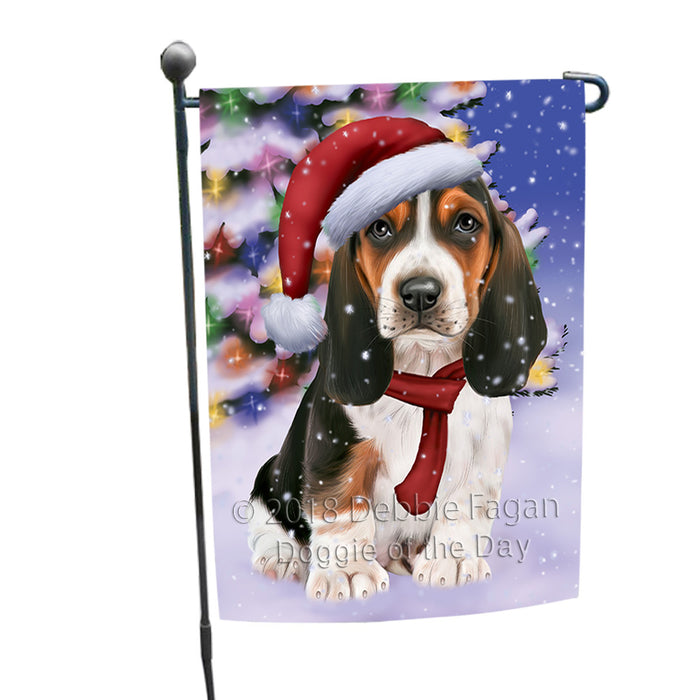 Winterland Wonderland Basset Hound Dog In Christmas Holiday Scenic Background  Garden Flag GFLG53424
