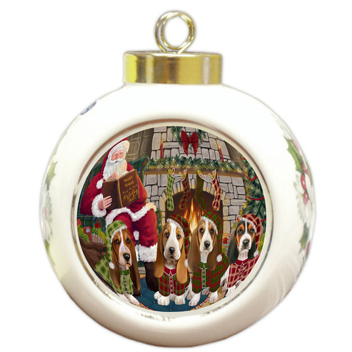 Christmas Cozy Holiday Tails Basset Hounds Dog Round Ball Christmas Ornament RBPOR55451