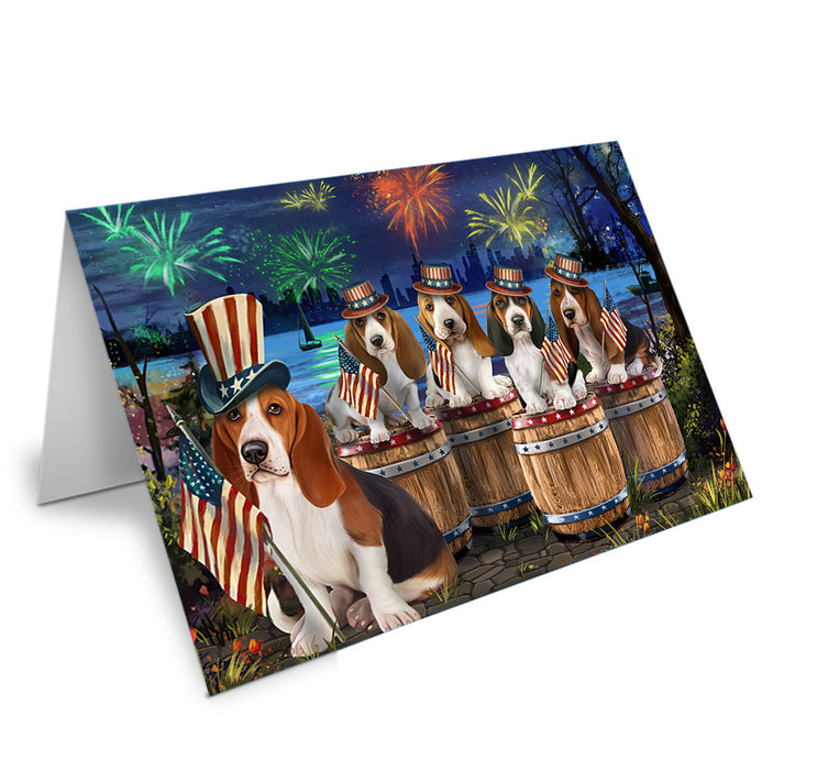 4th of July Independence Day Fireworks Basset Hounds at the Lake Handmade Artwork Assorted Pets Greeting Cards and Note Cards with Envelopes for All Occasions and Holiday Seasons GCD57059