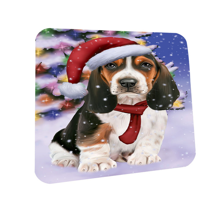 Winterland Wonderland Basset Hound Dog In Christmas Holiday Scenic Background  Coasters Set of 4 CST53320