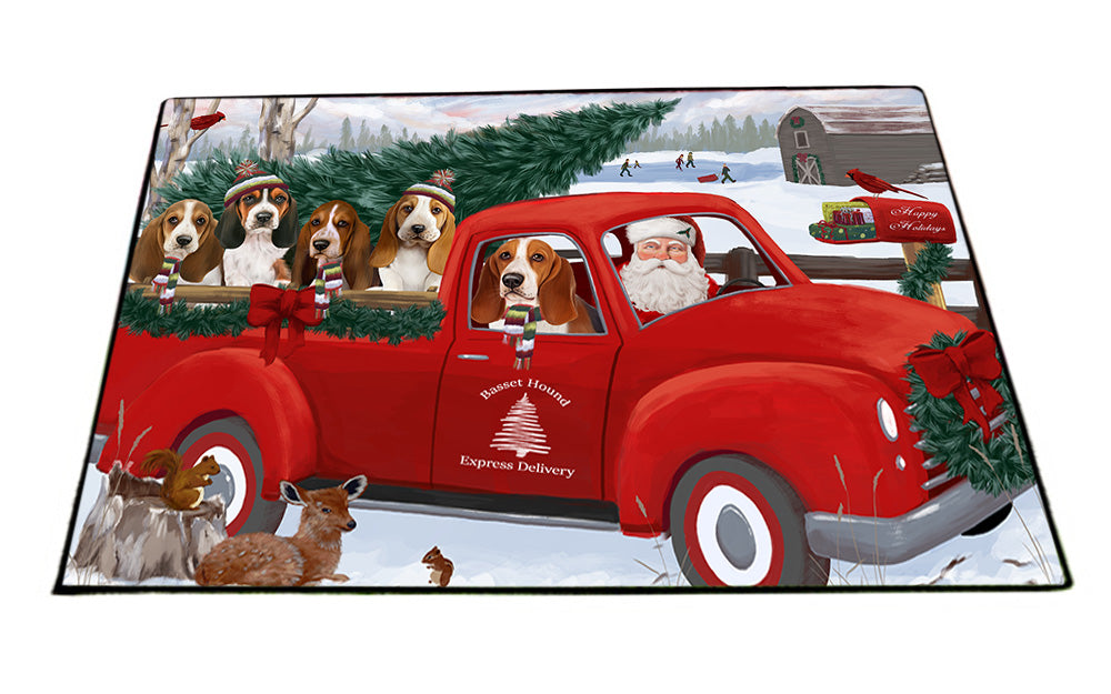 Christmas Santa Express Delivery Basset Hounds Dog Family Floormat FLMS52305