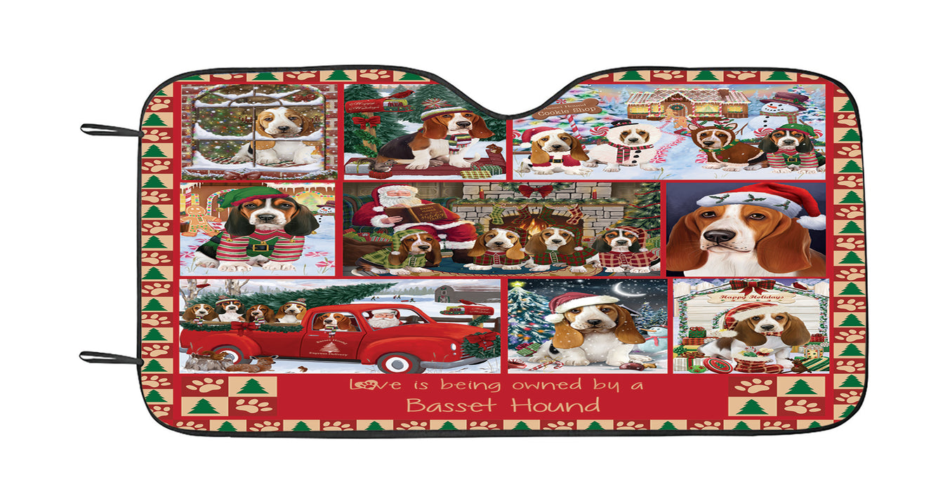 Love is Being Owned Christmas Basset Hound Dogs Car Sun Shade