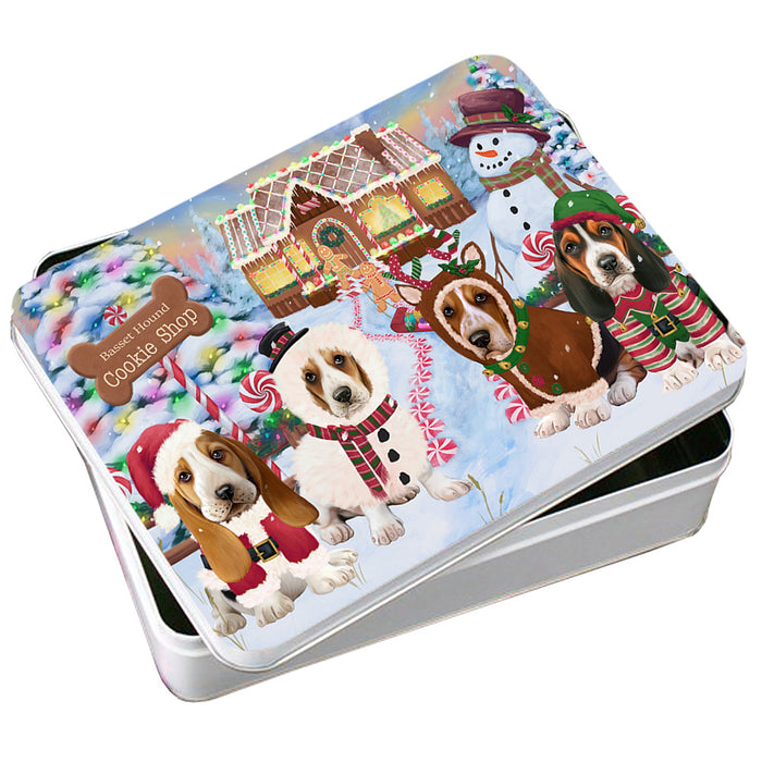 Holiday Gingerbread Cookie Shop Basset Hounds Dog Photo Storage Tin PITN56163