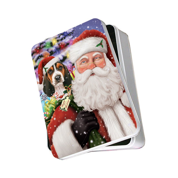 Santa Carrying Basset Hound Dog and Christmas Presents Photo Storage Tin PITN53903