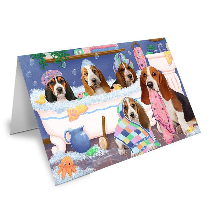 Rub A Dub Dogs In A Tub Basset Hounds Dog Handmade Artwork Assorted Pets Greeting Cards and Note Cards with Envelopes for All Occasions and Holiday Seasons GCD74792