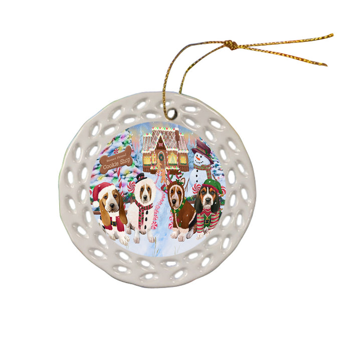 Holiday Gingerbread Cookie Shop Basset Hounds Dog Ceramic Doily Ornament DPOR56457