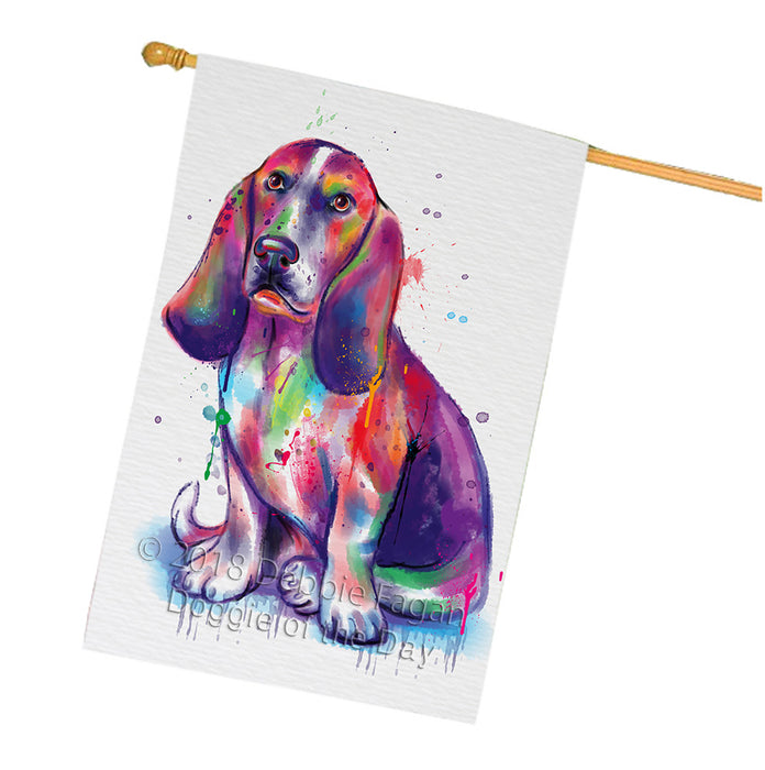 Watercolor Basset Hound Dog House Flag FLG65095