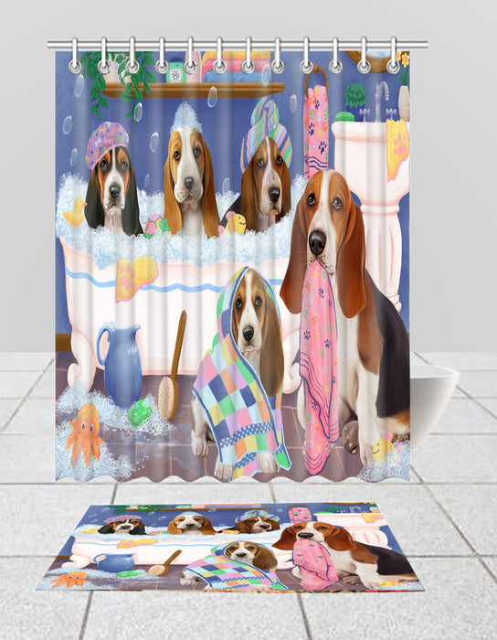 Rub A Dub Dogs In A Tub Basset Hound Dogs Bath Mat and Shower Curtain Combo