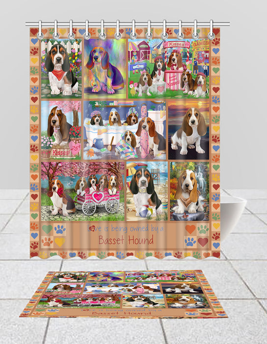 Love is Being Owned Basset Hound Dog Beige Bath Mat and Shower Curtain Combo