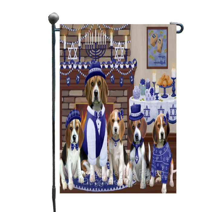 Happy Hanukkah Family Beagle Dogs Garden Flag GFLG65955