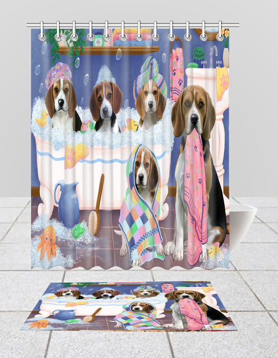 Rub A Dub Dogs In A Tub Beagle Dogs Bath Mat and Shower Curtain Combo