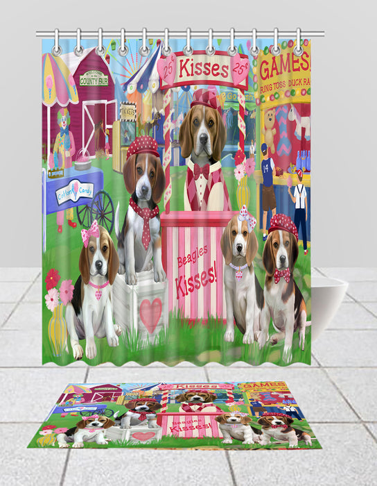 Carnival Kissing Booth Beagle Dogs  Bath Mat and Shower Curtain Combo