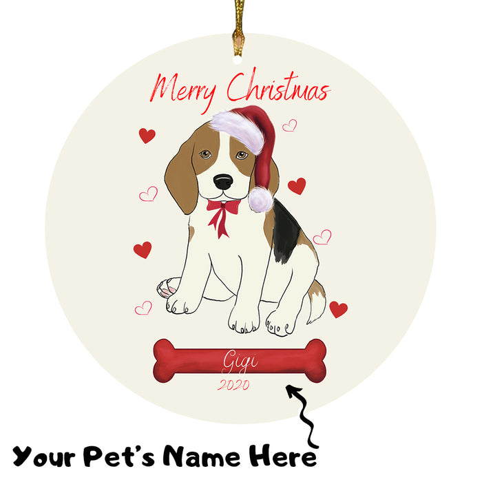 Personalized Merry Christmas  Beagle Dog Christmas Tree Round Flat Ornament RBPOR58910