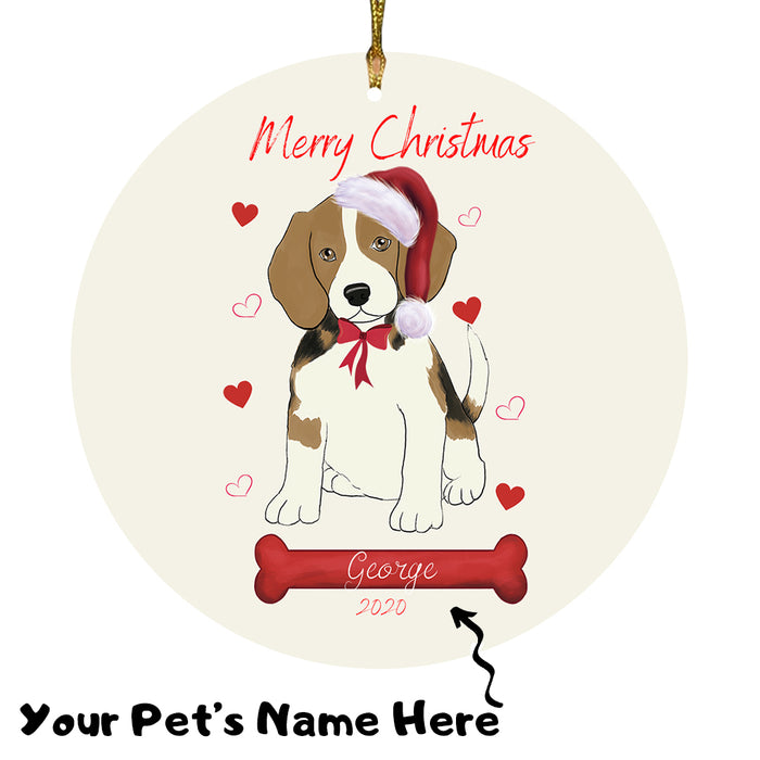 Personalized Merry Christmas  Beagle Dog Christmas Tree Round Flat Ornament RBPOR58911