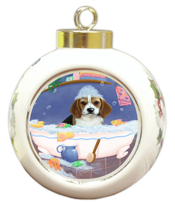 Rub A Dub Dog In A Tub Beagle Dog Round Ball Christmas Ornament RBPOR58526