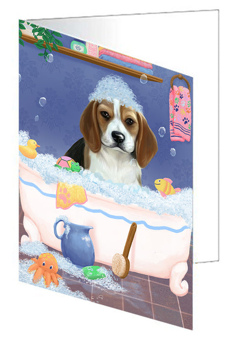Rub A Dub Dog In A Tub Beagle Dog Handmade Artwork Assorted Pets Greeting Cards and Note Cards with Envelopes for All Occasions and Holiday Seasons GCD79220