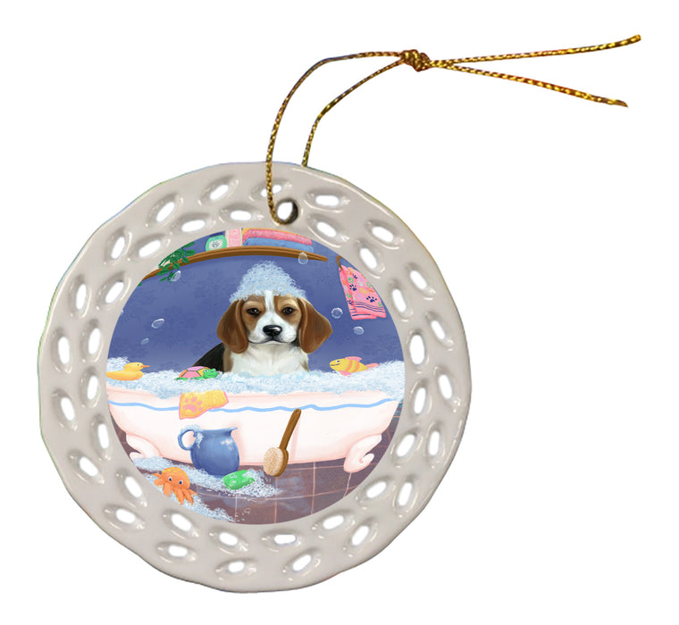 Rub A Dub Dog In A Tub Beagle Dog Doily Ornament DPOR58193