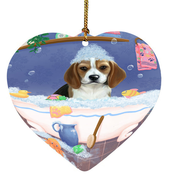 Rub A Dub Dog In A Tub Beagle Dog Heart Christmas Ornament HPORA58542