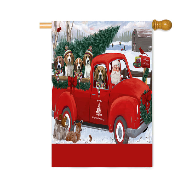Personalized Christmas Santa Red Truck Express Delivery Beagle Dogs Custom House Flag FLG-DOTD-A57679
