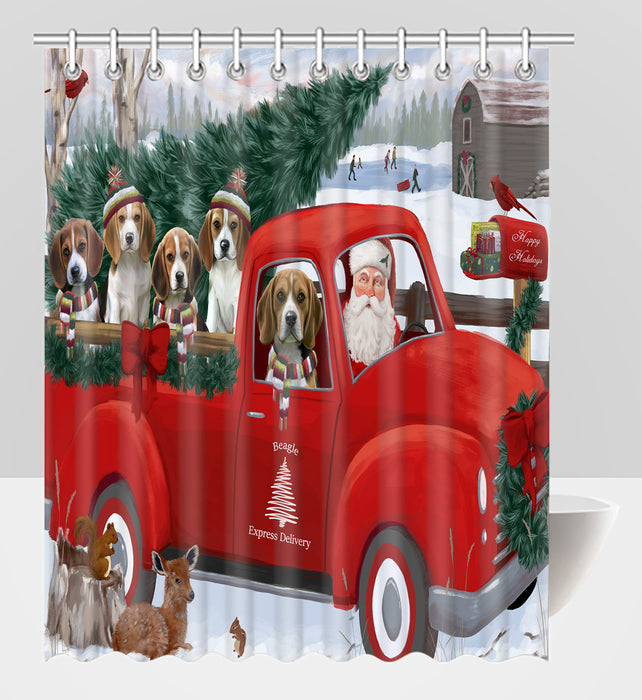 Christmas Santa Express Delivery Red Truck Beagle Dogs Shower Curtain