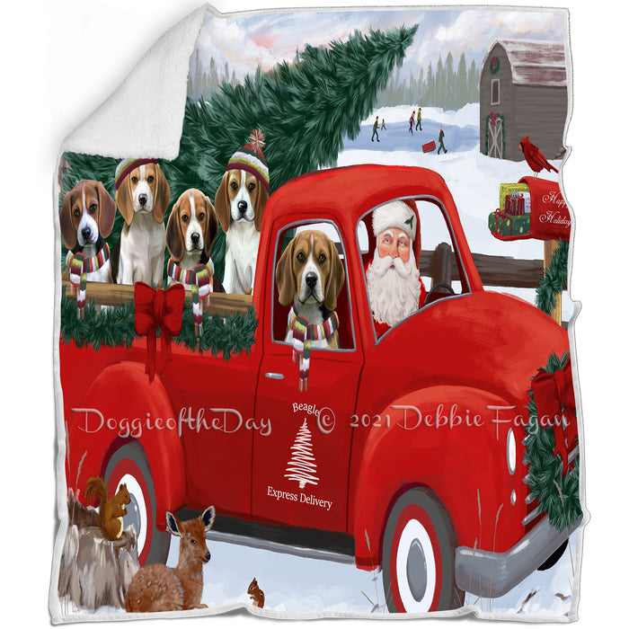 Christmas Santa Express Delivery Red Truck Beagles Dog Family Blanket BLNKT112431