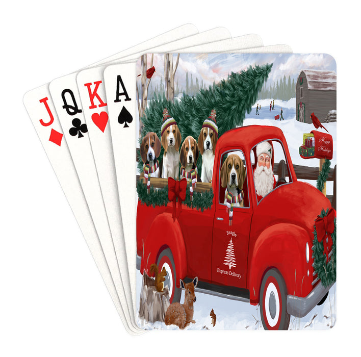 Christmas Santa Express Delivery Red Truck Beagle Dogs Playing Card Decks