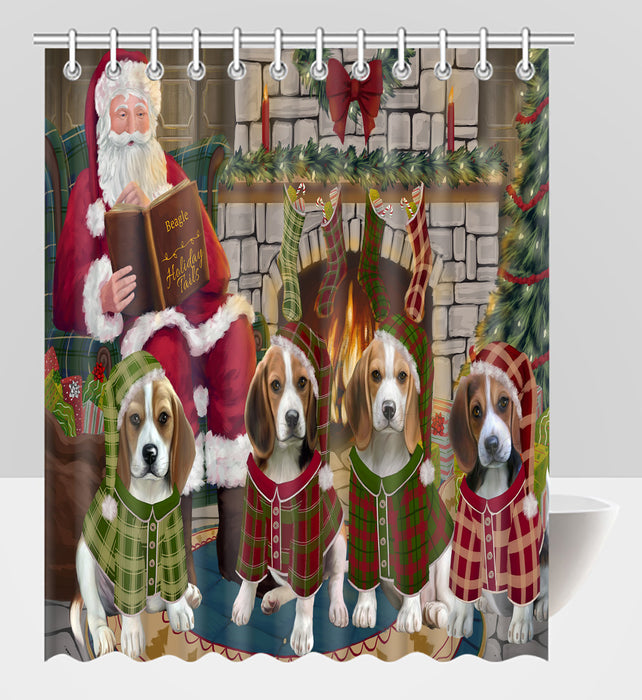 Christmas Cozy Holiday Fire Tails Beagle Dogs Shower Curtain