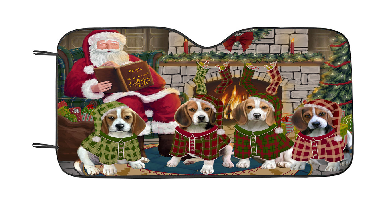 Christmas Cozy Holiday Fire Tails Beagle Dogs Car Sun Shade